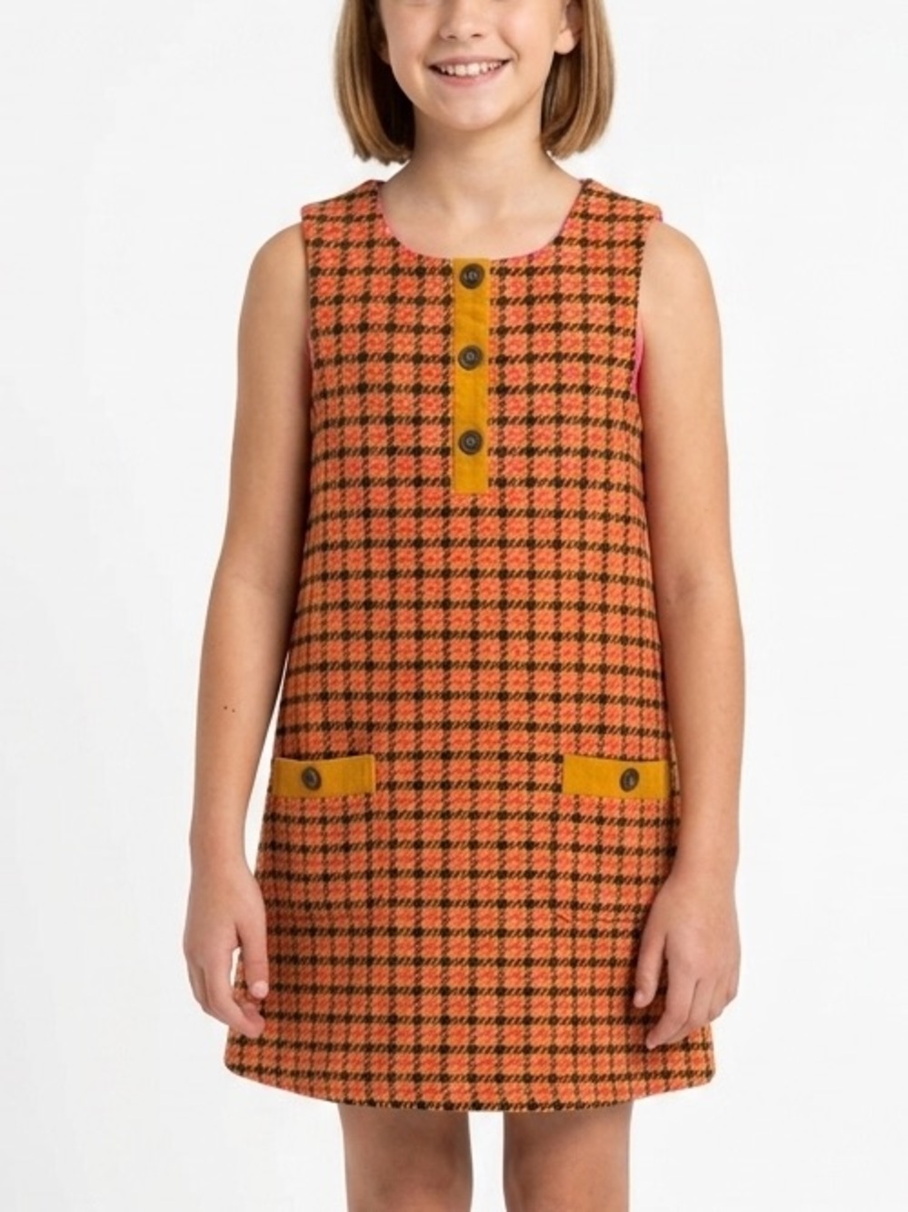 MINI BODEN Houndstooth Tweed Shift Dress Vintage Pinafore Dress Jumper 11-12Y